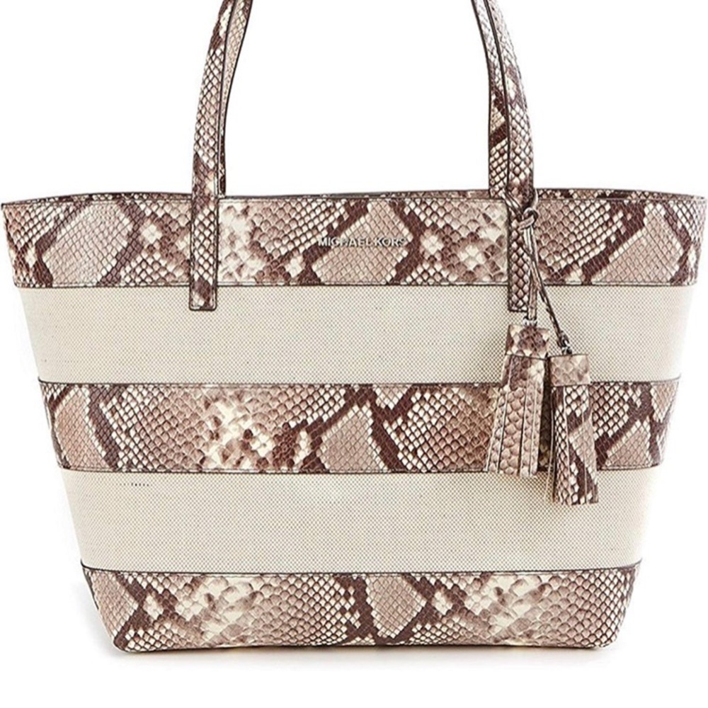 Michael Kors Striped Canvas Tote Snake Print